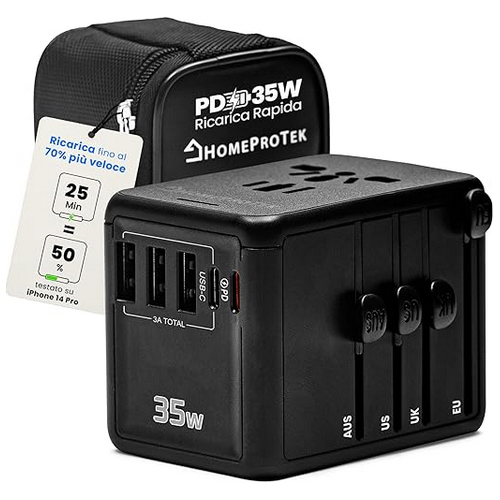 HOMEPROTEK PD 35W Adattatore Universale da Viaggio con 3 porte USB-A e 2 porte USB-C Utili Accessori da Viaggio Aereo - Adattatore Presa Americana/Inglese/Europe/Giapponese/Australia
