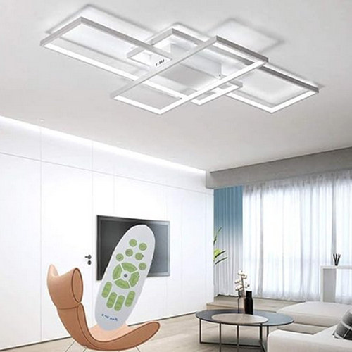 Plafoniera a LED Soggiorno Dimmerabile Soffitto Lamp Moderno Rettangolo Quadrato Designer Lampada a Sospensione con telecomando Cucina acrilica Sala da pranzo Ufficio scala Soggiorno Bianco Lampadari [Classe di efficienza energetica A++]