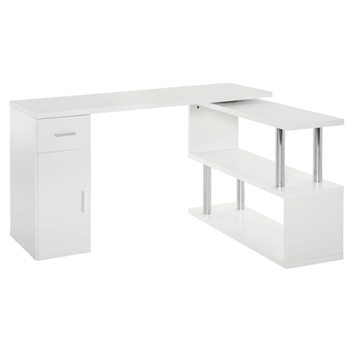 HOMCOM Scrivania Angolare Moderna in Legno con Cassetto, Armadietto e Mensole, Arredamento per Ufficio e Casa, Bianco